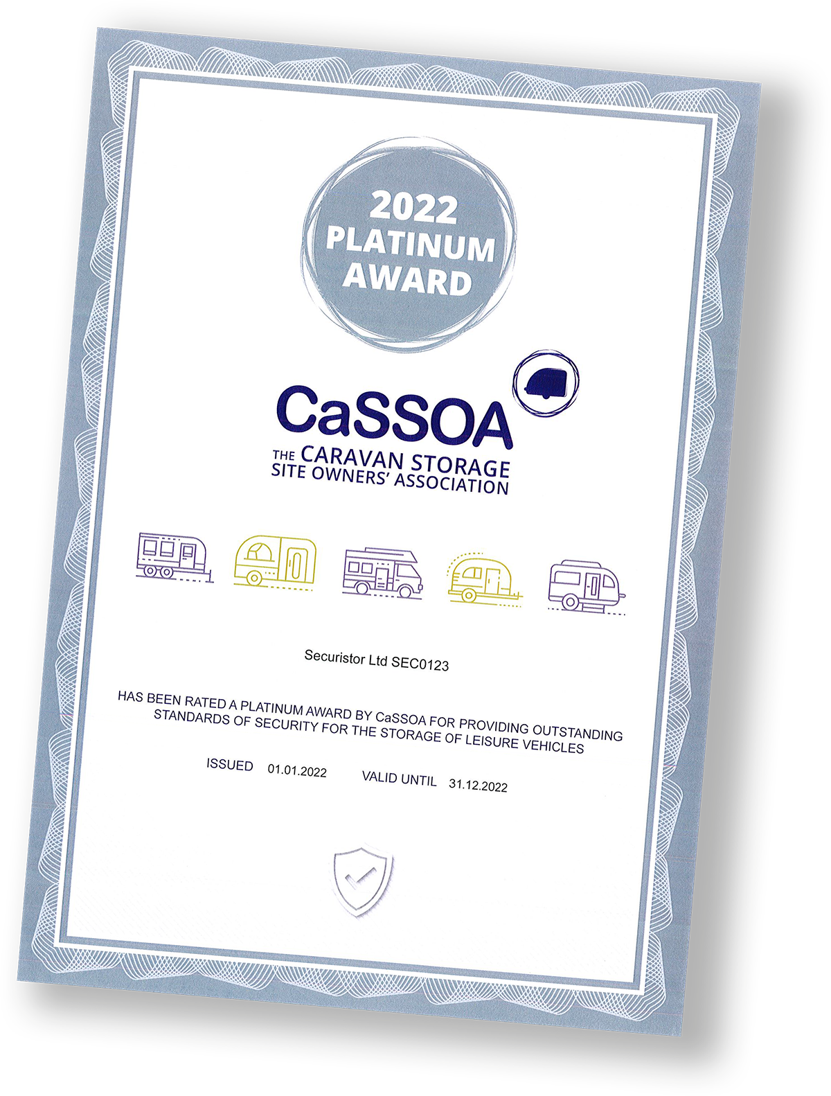 CaSSOA Platinum Award for Caravan Storage in Sleaford